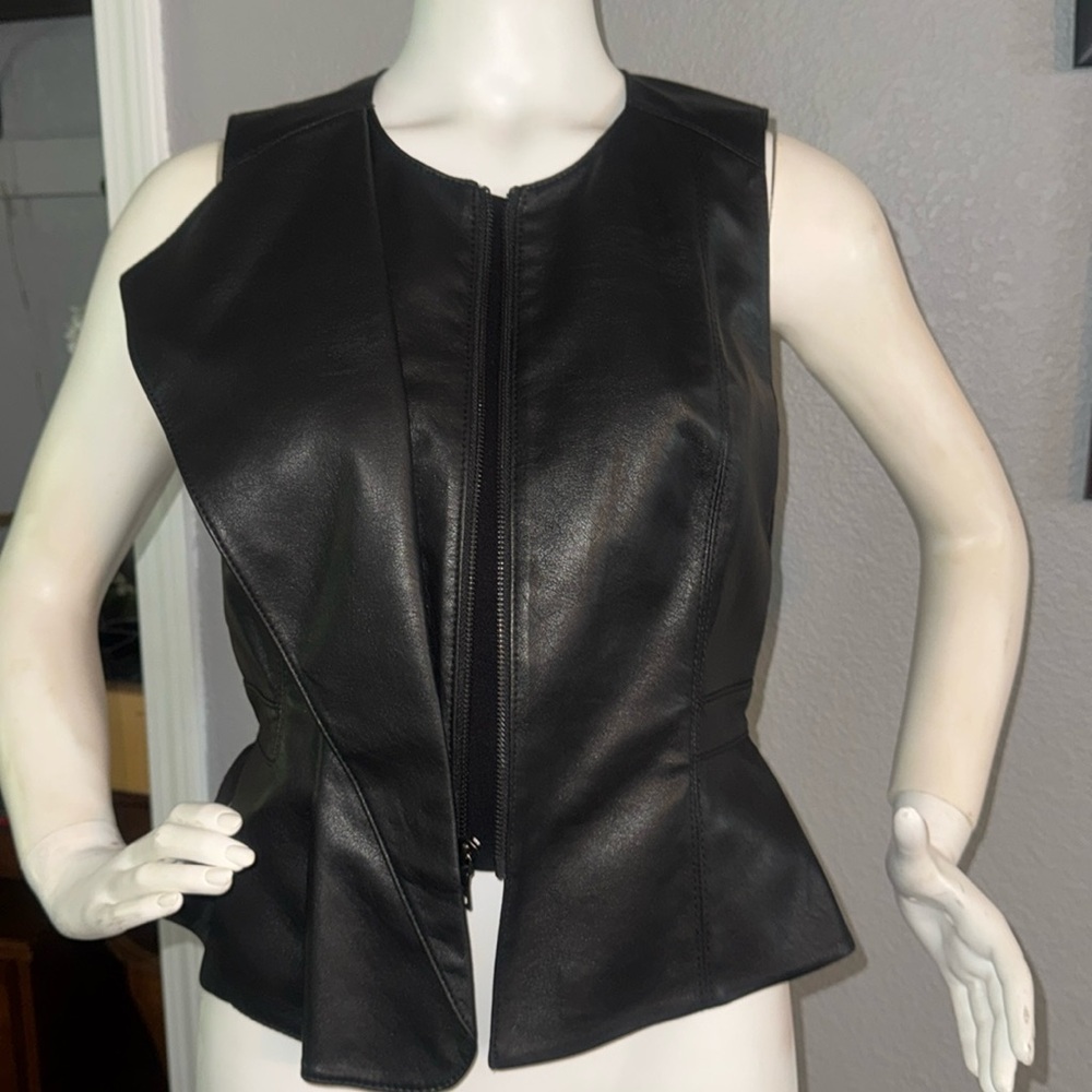 BCBGMaxAzaria Lui Faux Leather Peplum Vest BCBG